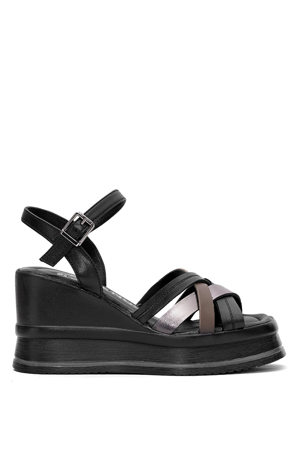 Venüs 2510902Y Kadın Hakiki Deri Dolgu Topuk Sandalet Siyah