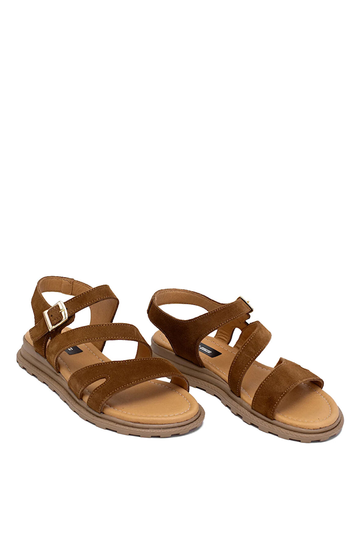 Elit Rhea Kadın Hakiki Deri Düz Sandalet Taba