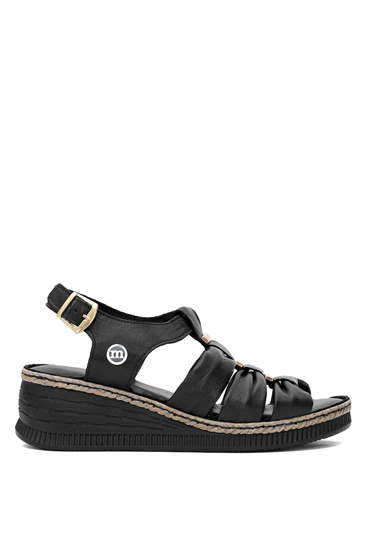 Mammamia D25YS-2545 Kadın Hakiki Deri Dolgu Topuk Sandalet Siyah