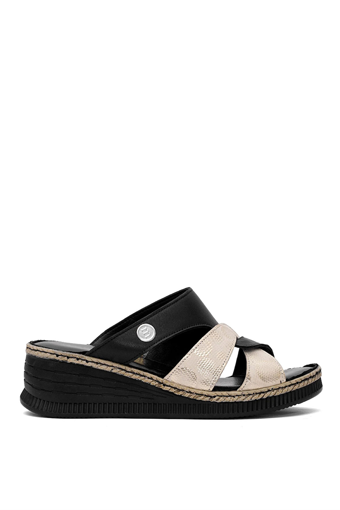 Mammamia D25YT-1265 Kadın Hakiki Deri Dolgu Topuk Terlik Siyah