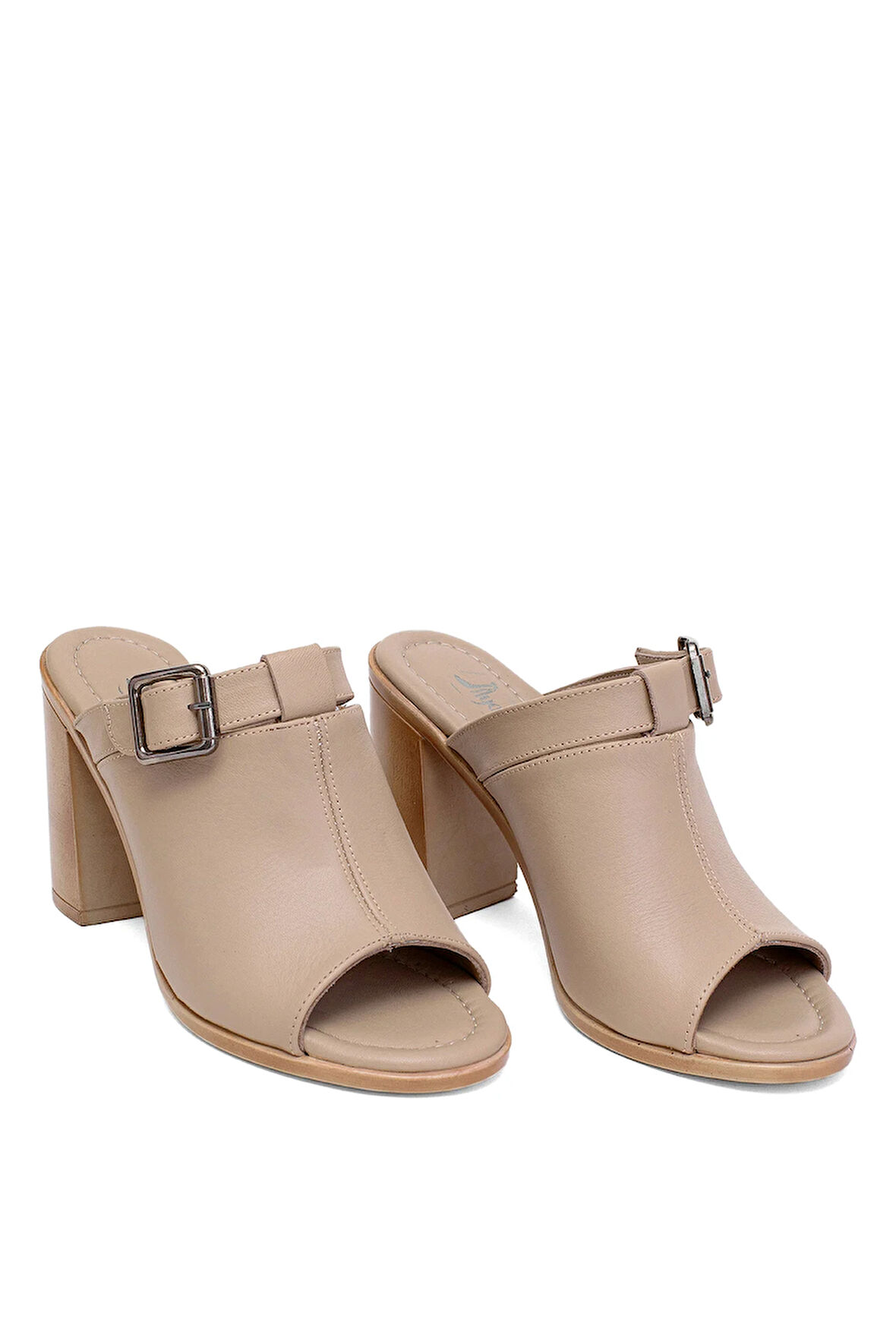 Elit Koc17-03 Kadın Hakiki Deri Topuklu Terlik Bej