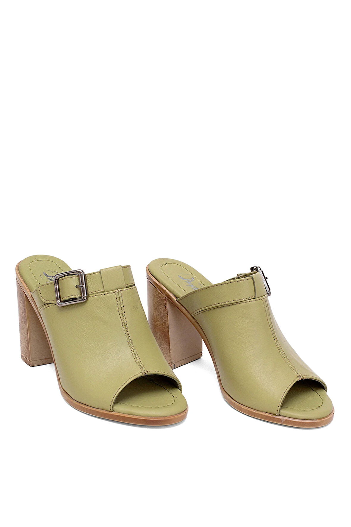 Elit Koc17-03 Kadın Hakiki Deri Topuklu Terlik Yeşil