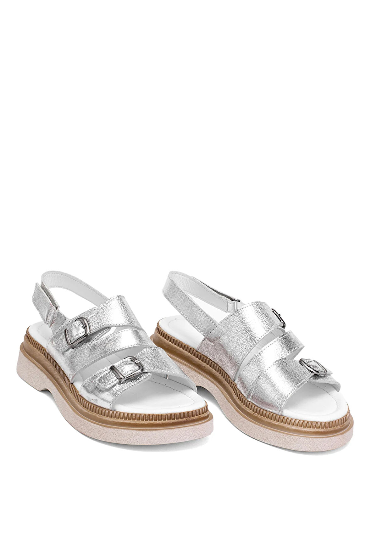 Elit Vesta Kadın Hakiki Deri Düz Sandalet Gümüş