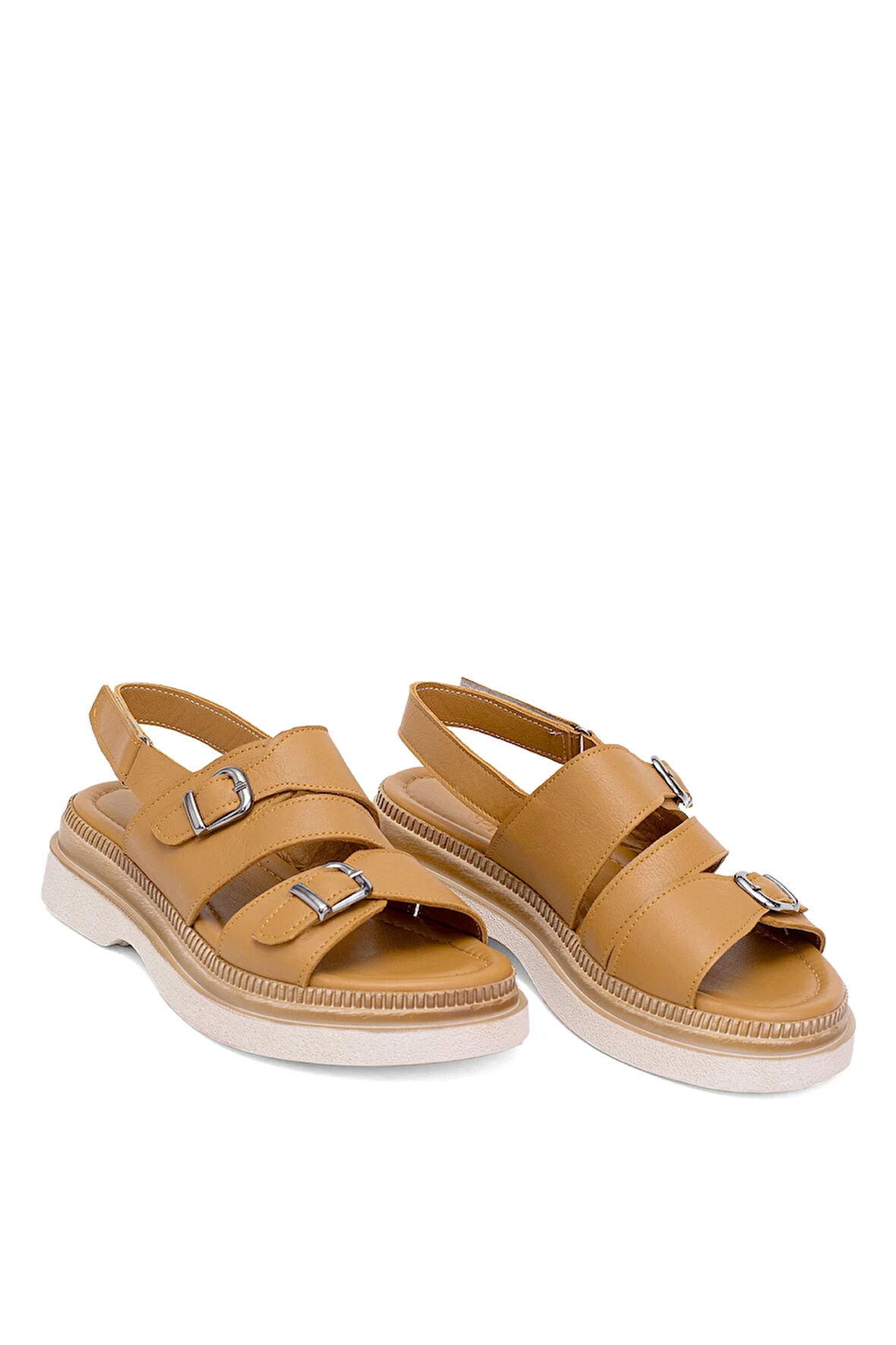 Elit Vesta Kadın Hakiki Deri Düz Sandalet Taba