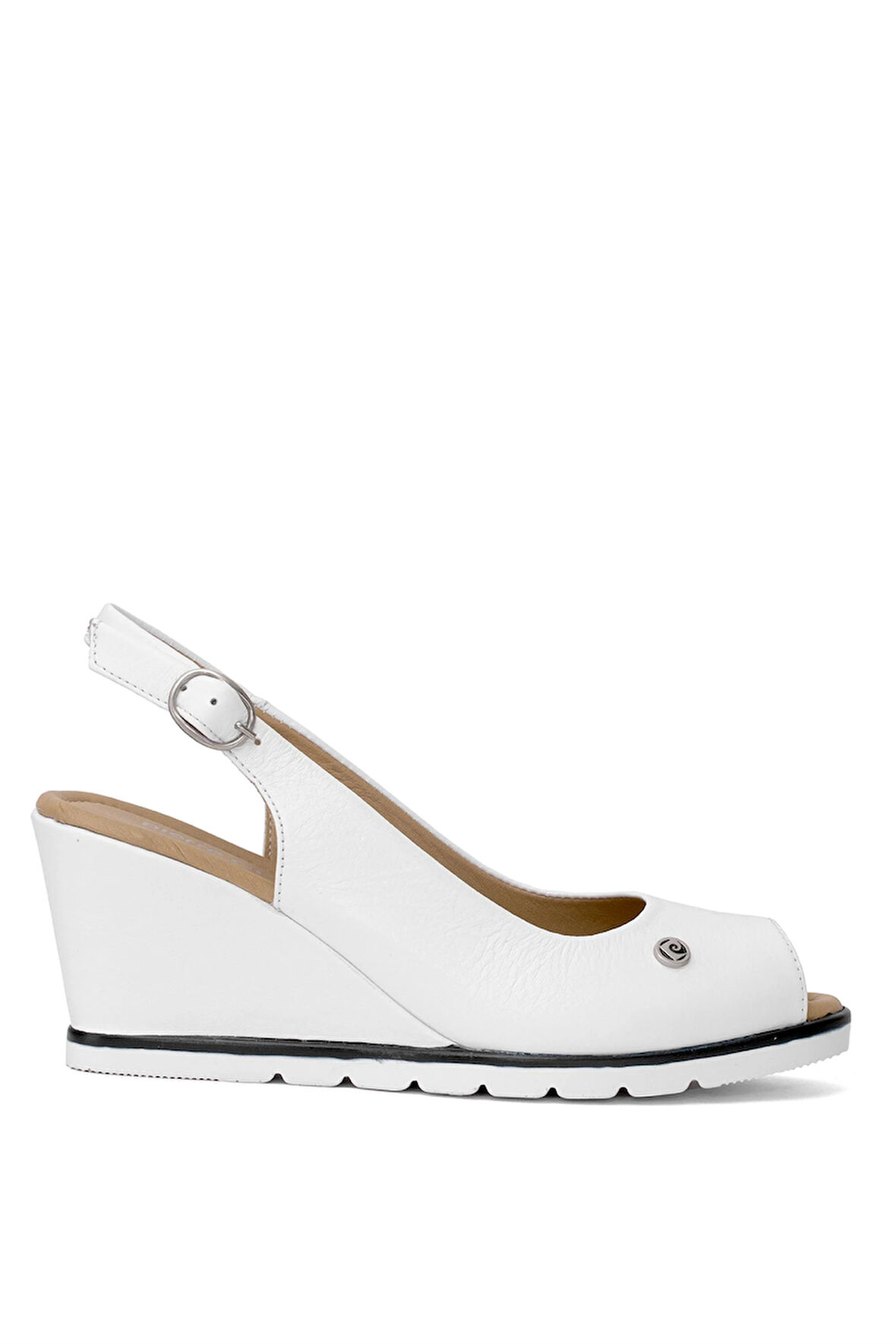 Pierre Cardin PC-54596 Kadın Hakiki Deri Dolgu Topuk Sandalet Beyaz