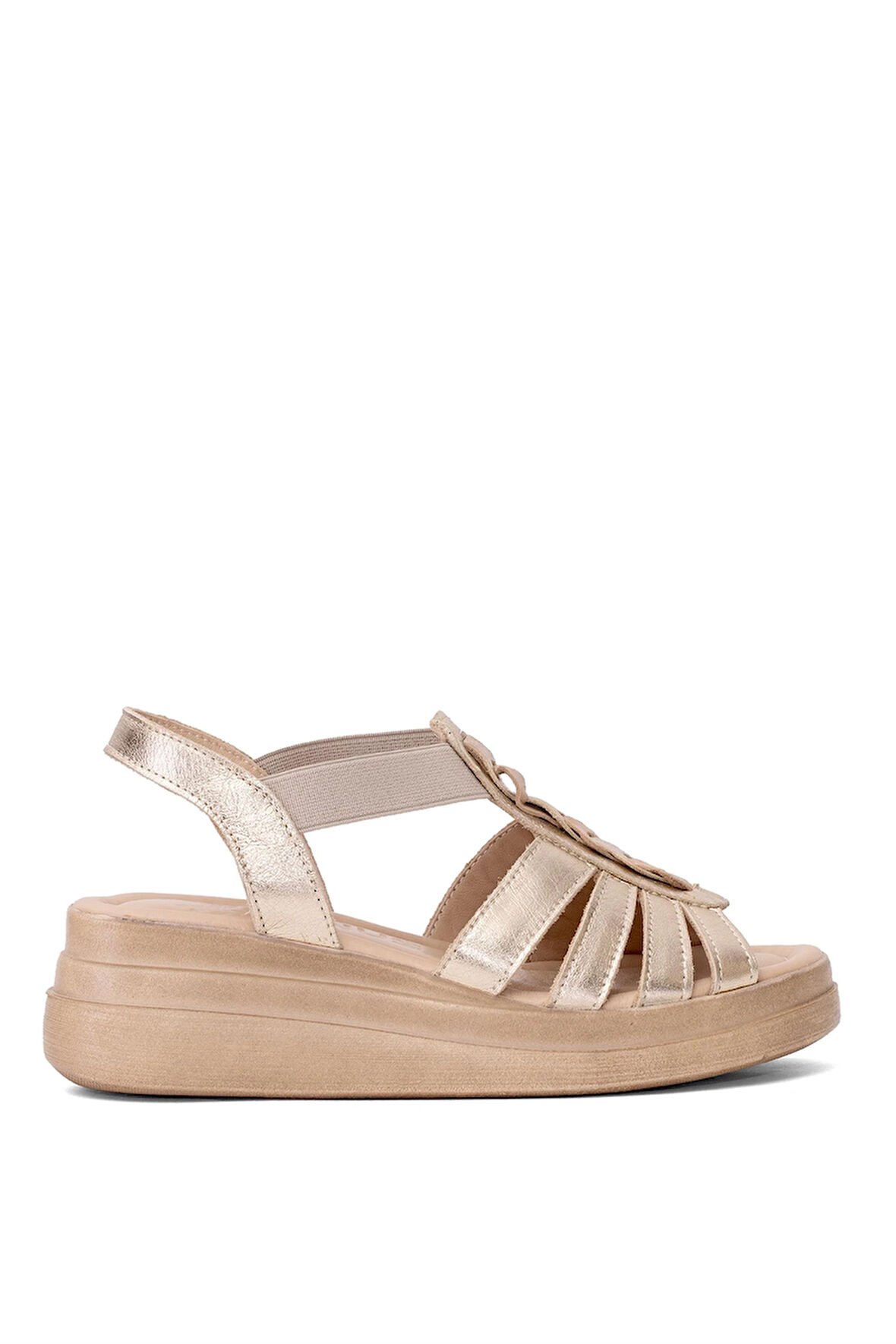 Venüs 2409912Y Kadın Hakiki Deri Dolgu Topuk Sandalet Altın