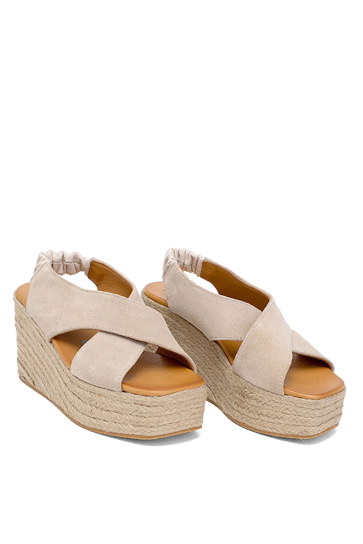 Elit Rosabelle Kadın Hakiki Süet Deri Dolgu Topuk Sandalet Bej
