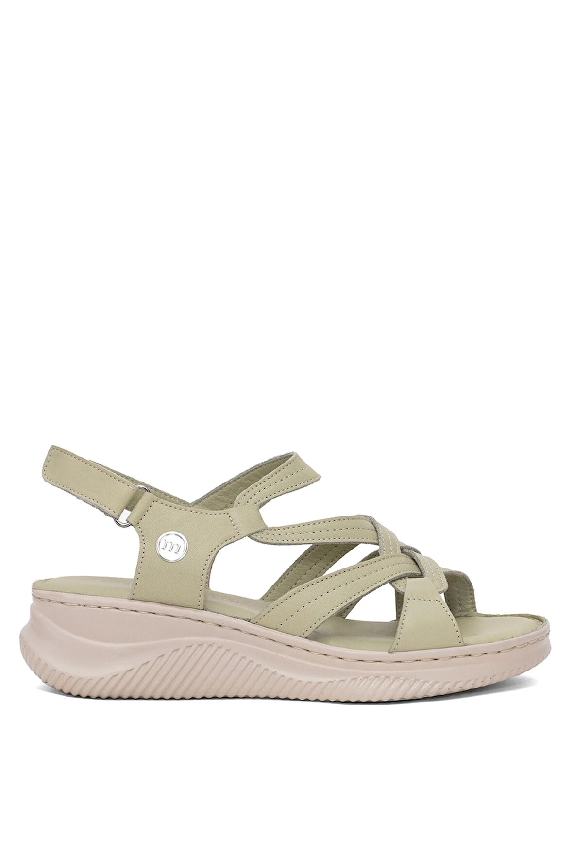 Mammamia D25YS-2265 Kadın Hakiki Deri Dolgu Topuk Sandalet Yeşil