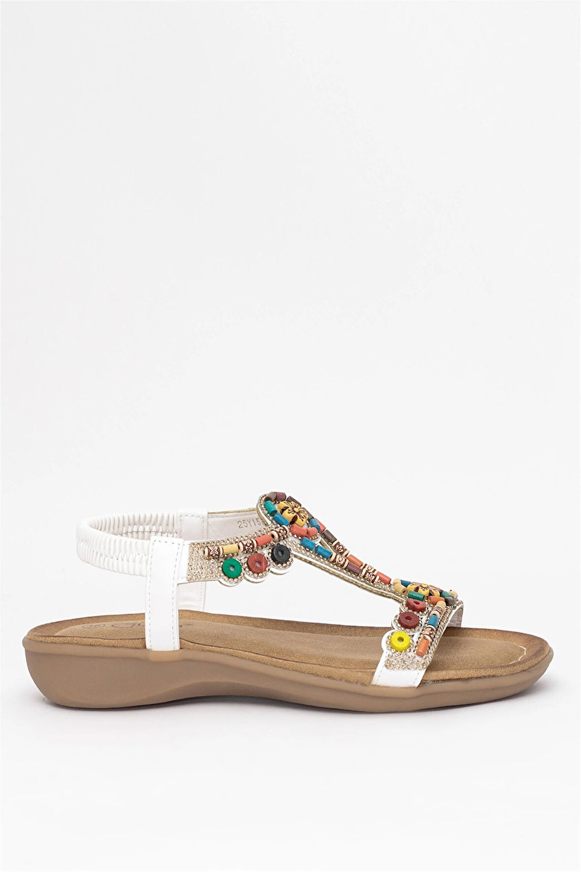 Guja 25Y150-1 Kadın Taşlı Düz Sandalet Beyaz