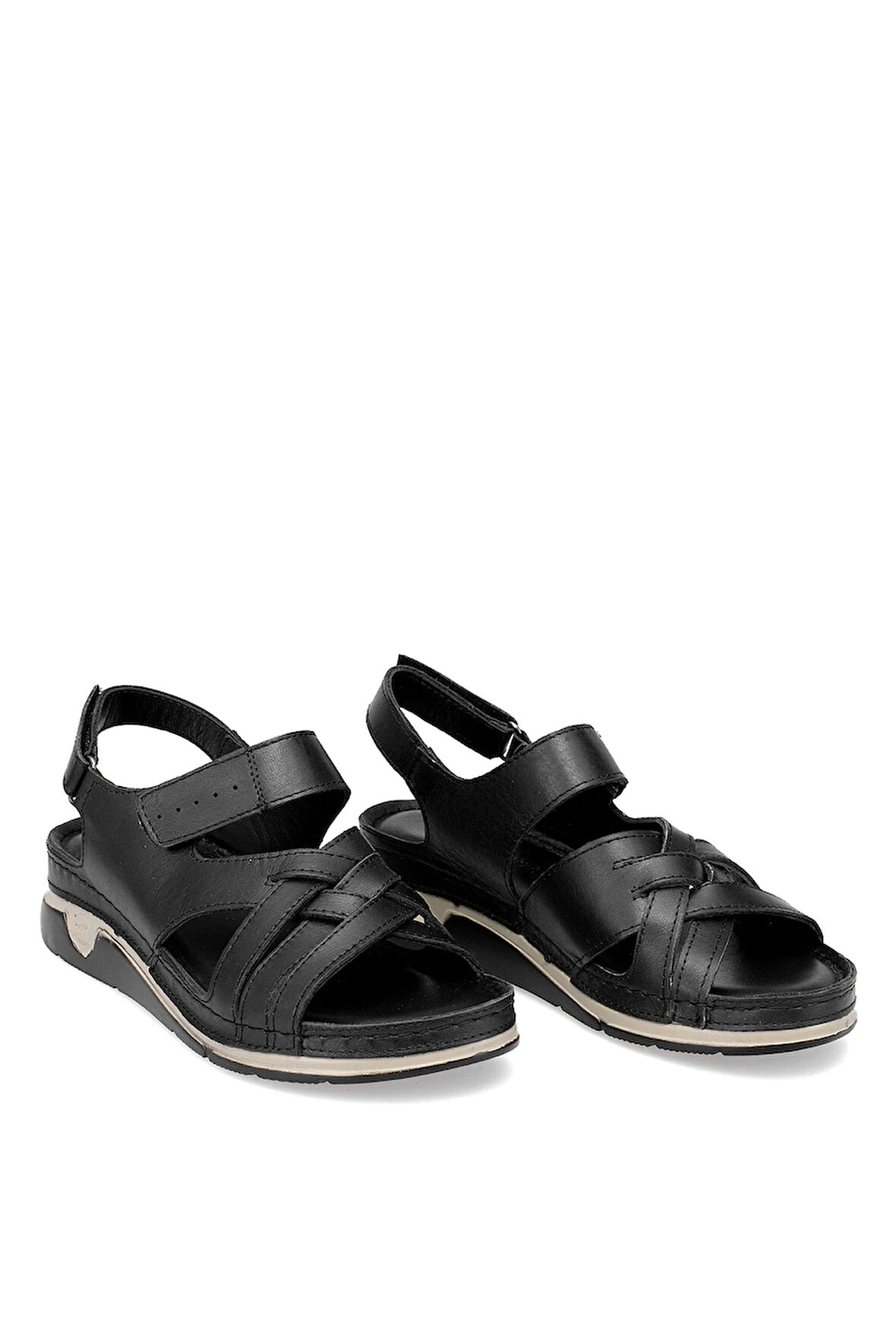 Elit RhmM-04 Kadın Hakiki Deri Ortopedik Düz Sandalet Siyah