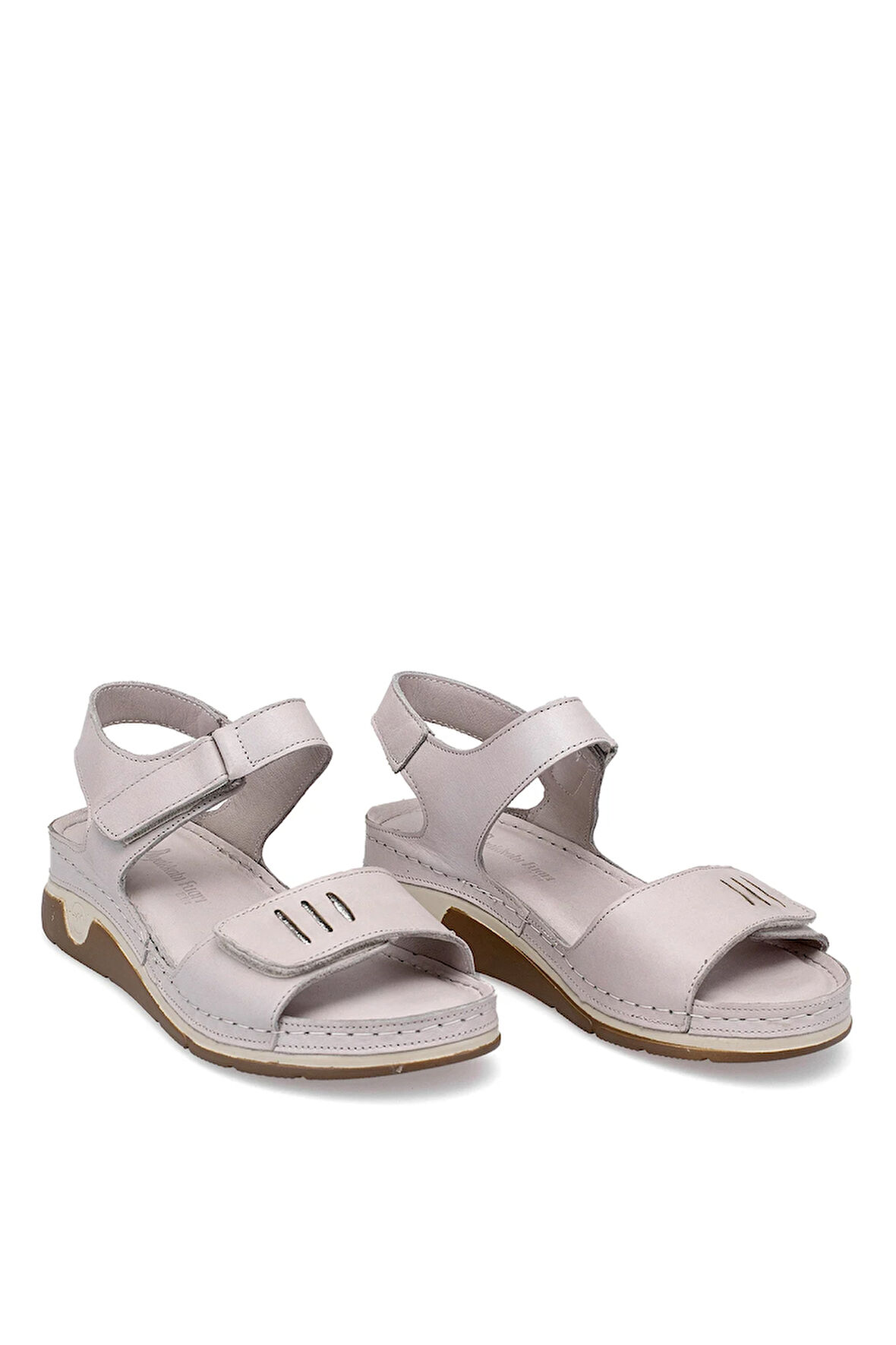 Elit RhmM-22 Kadın Hakiki Deri Ortopedik Düz Sandalet Gri