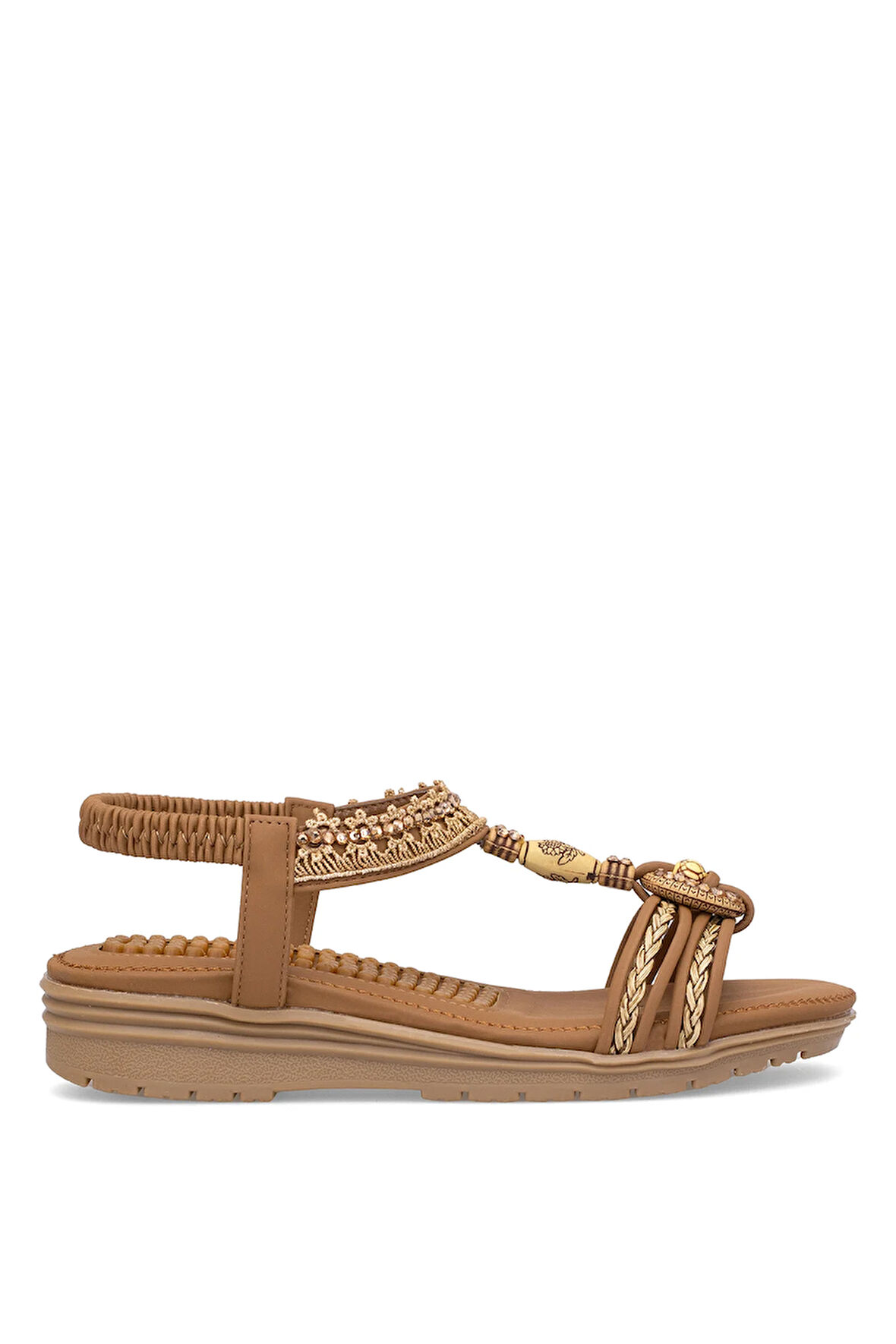 Guja 25Y120-4 Kadın Taşlı Düz Sandalet Camel