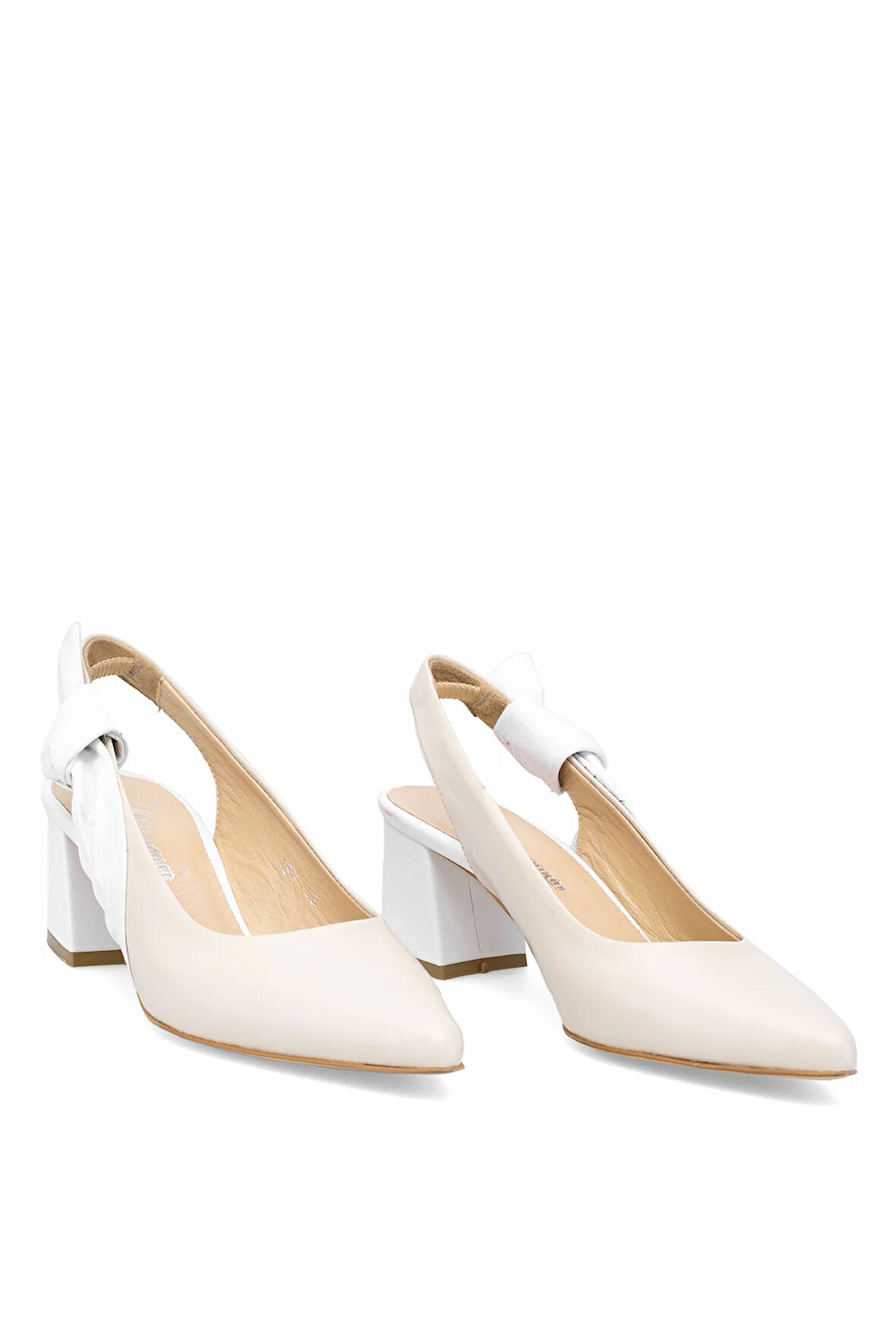 Elit Amina Kadın Hakiki Deri Klasik Topuklu Ayakkabı Bej