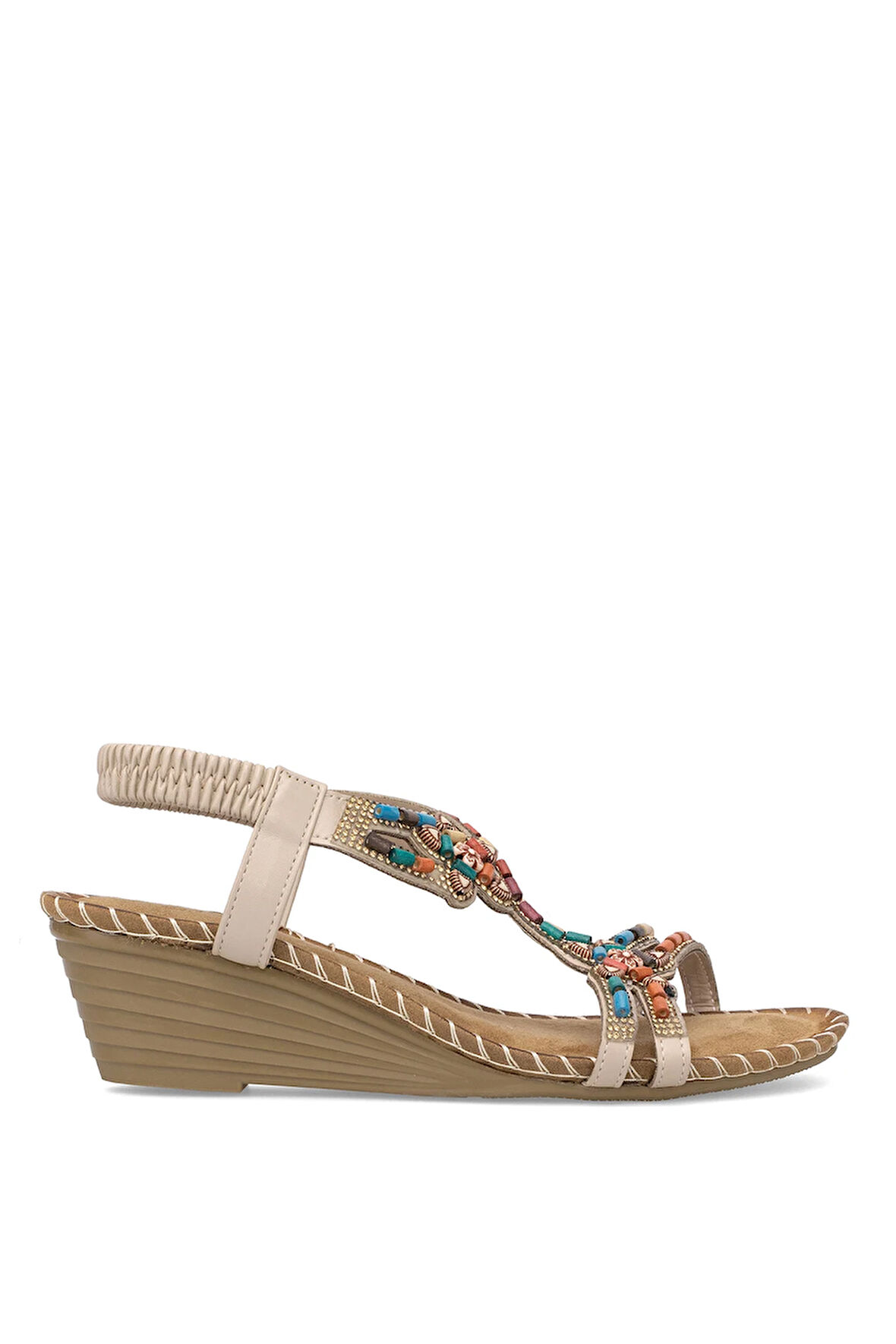 Guja 25Y151-6 Kadın Taşlı Dolgu Topuk Sandalet Bej