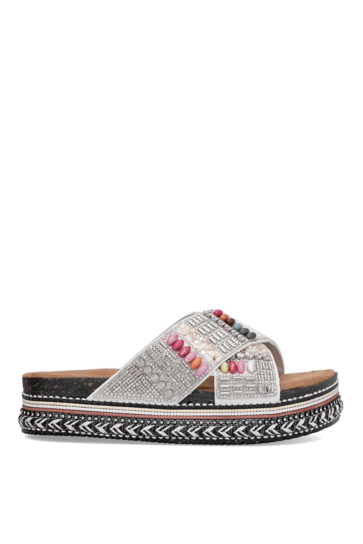 Elit BTBSJ03 Kadın Taşlı Düz Terlik  Beyaz