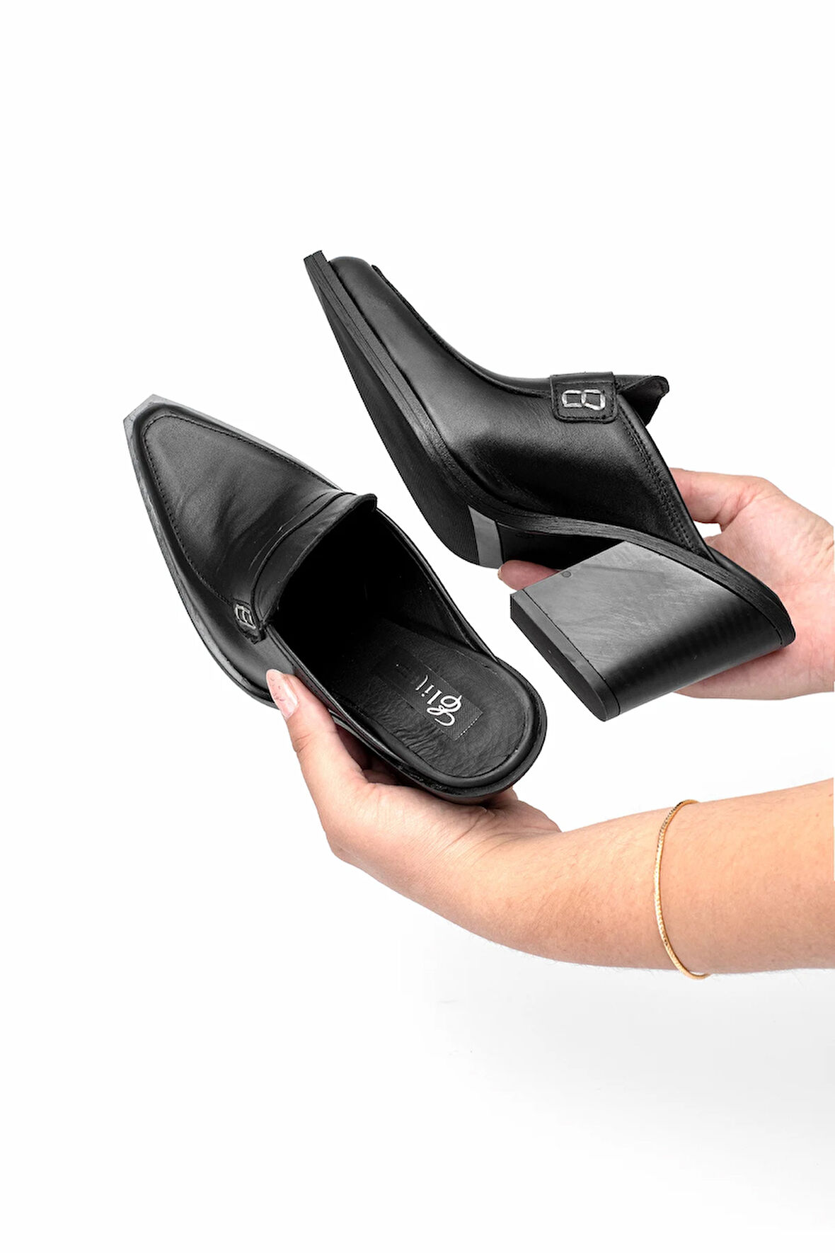 Elit Sienna Kadın Hakiki Deri Topuklu Terlik Siyah