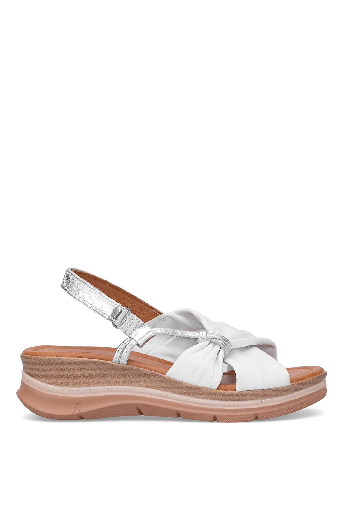 Elit Zeyn 8066 Kadın Hakiki Deri Dolgu Topuk Sandalet Beyaz