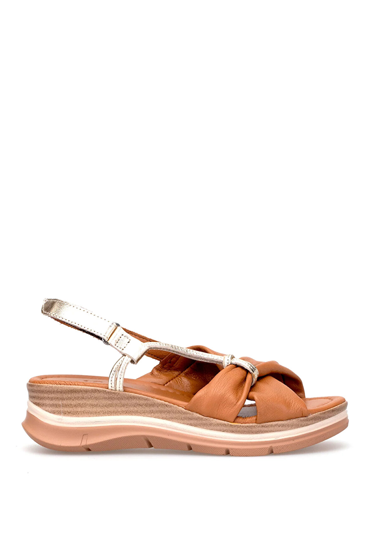 Elit Zeyn 8066 Kadın Hakiki Deri Dolgu Topuk Sandalet Taba