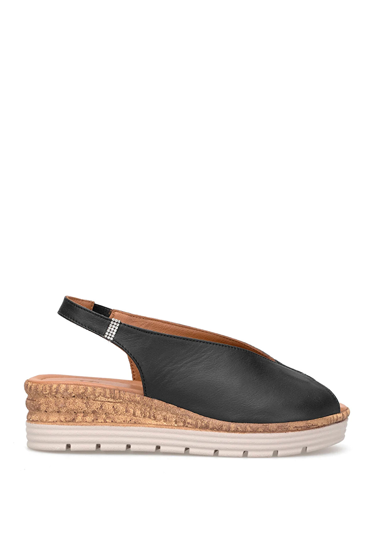 Elit Zeyn8094 Kadın Hakiki Deri Ortopedik Dolgu Topuk Sandalet Siyah