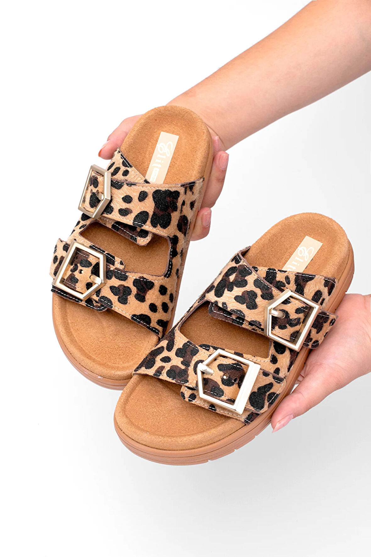 Elit Amoretta Kadın Hakiki Deri Düz Terlik Leopar