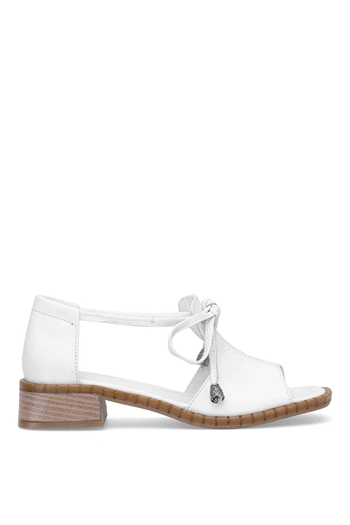 Elit Zeyn 8155 Kadın Hakiki Deri Topuklu Sandalet Beyaz