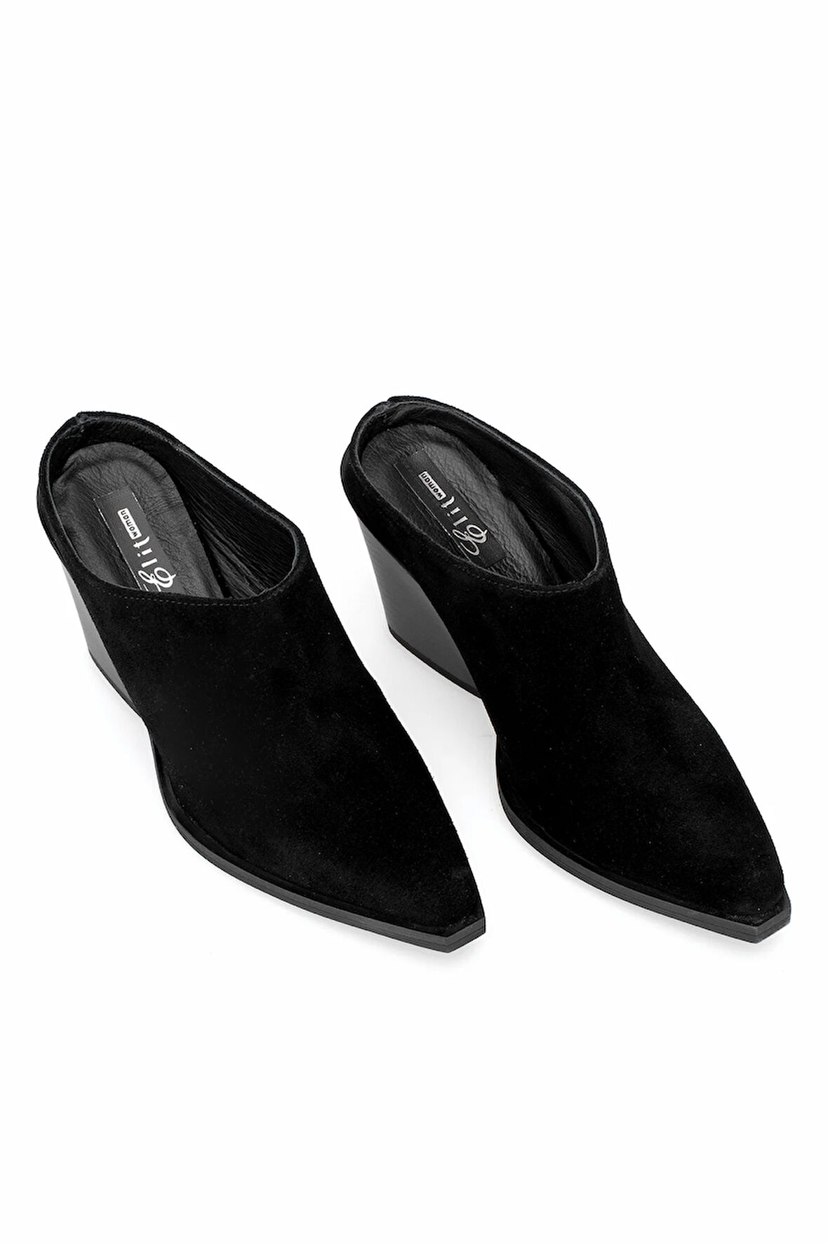 Elit Vega Kadın Hakiki Nubuk Deri Ortopedik Topuklu Terlik Siyah