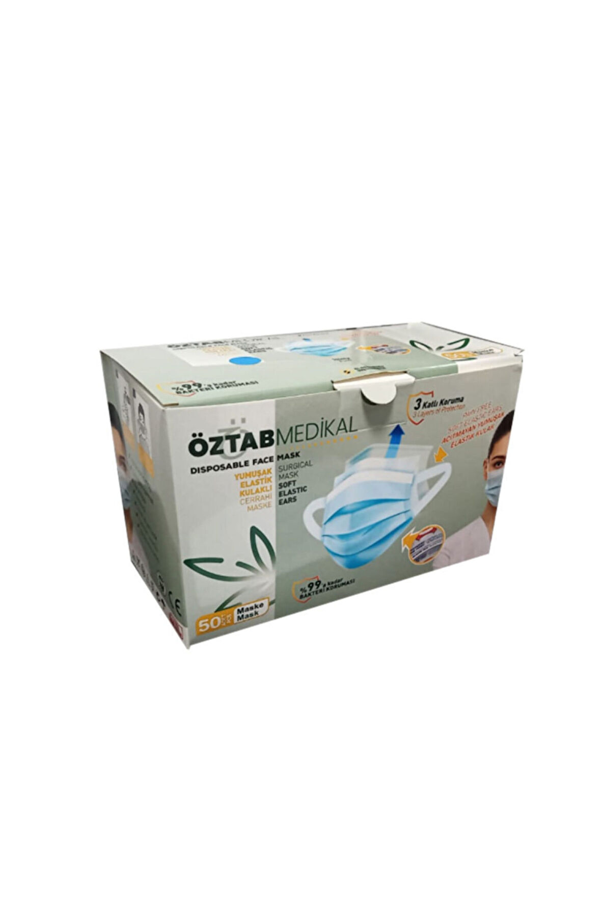 ÖzTab Medikal Cerrahi Yüz Maskesi - Elastik Kulaklıklı - Beyaz - 50 Adetlik Paket