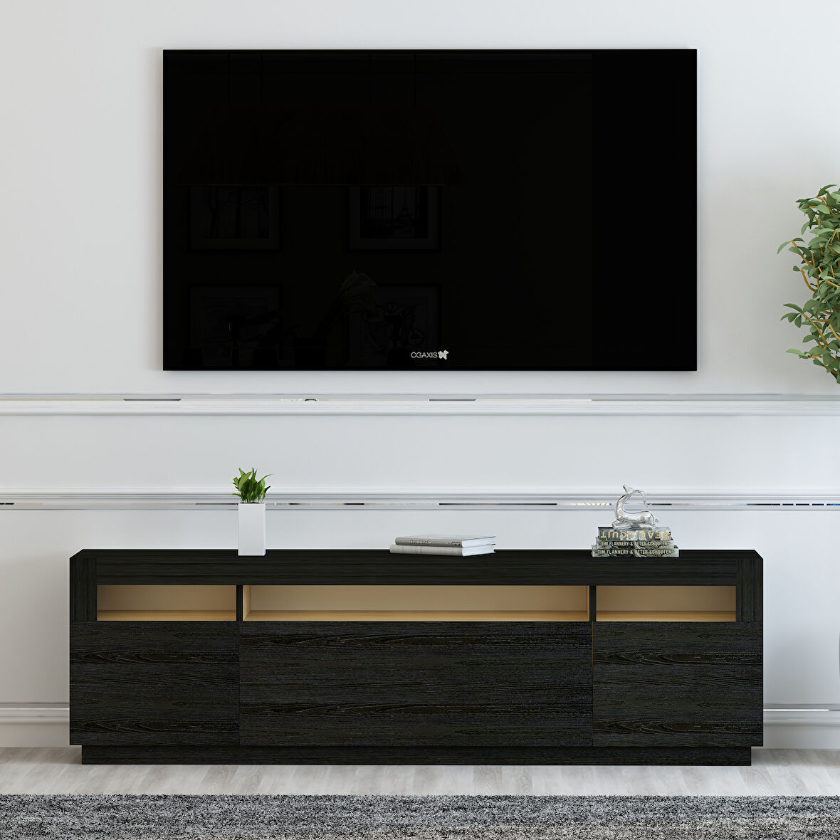T005 Asil Led Işıklı Tv Sehpası Ahşap Siyah