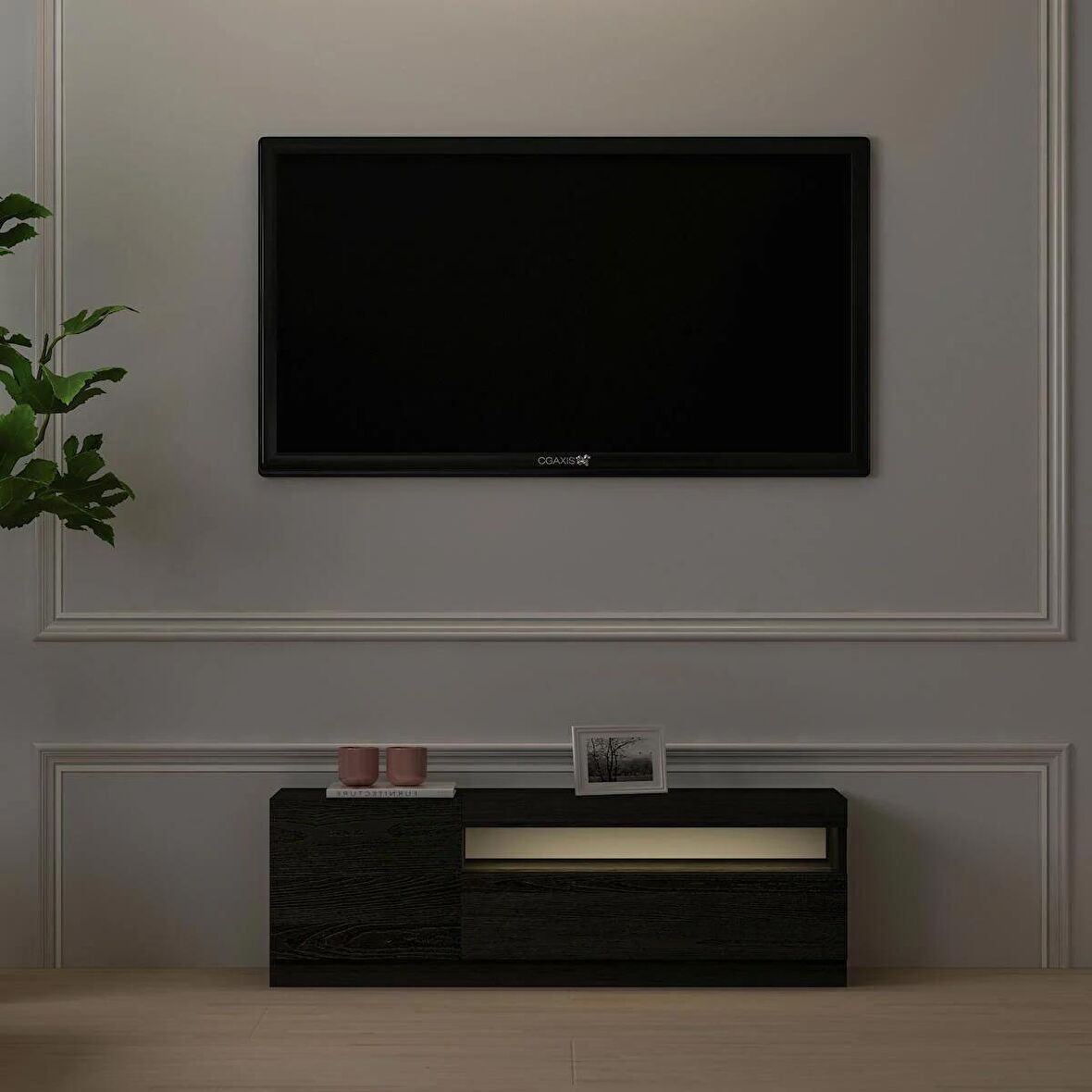 T008 Arya Led Işıklı Tv Sehpası Sol Modül Ahşap Siyah