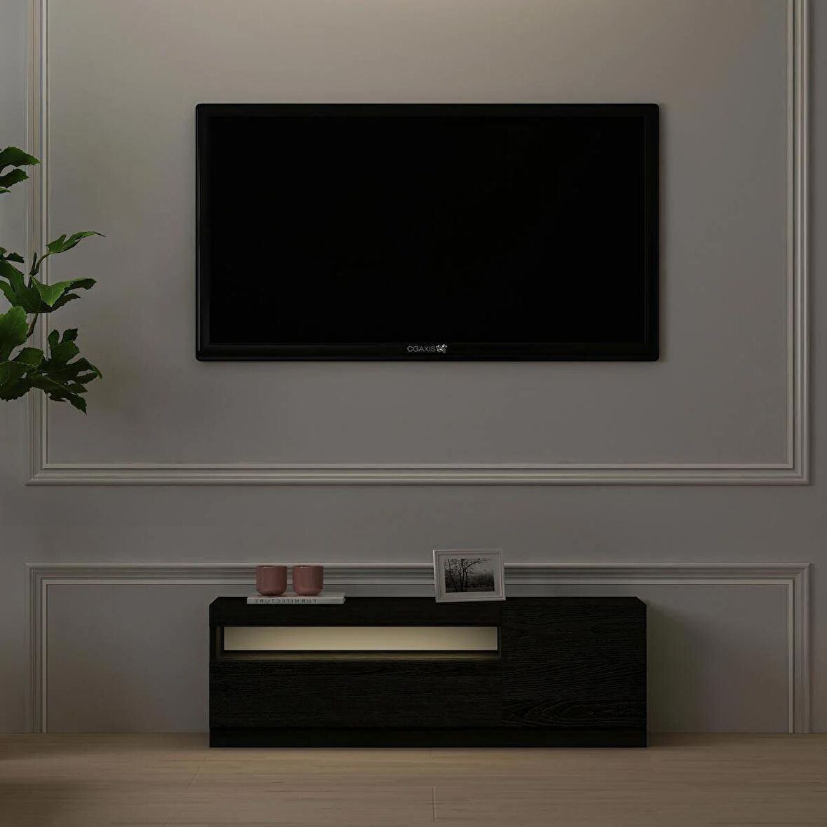 T008 Arya Led Işıklı Tv Sehpası Sağ Modül Ahşap Siyah