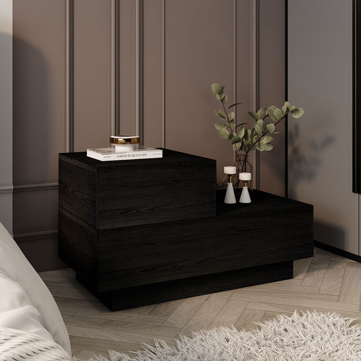 Kayra KMD002 LED Işıklı Komodin – 2 Çekmeceli Modern Tasarım