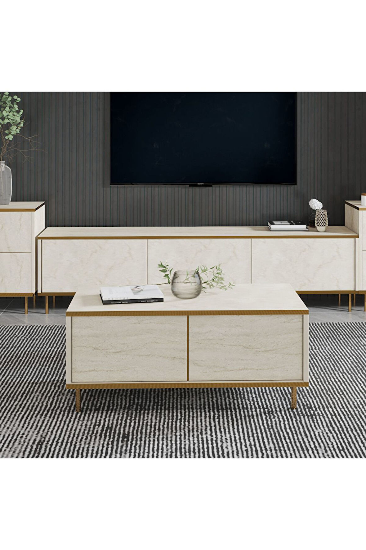 İmaj Orta Sehpa Traverten/Gold