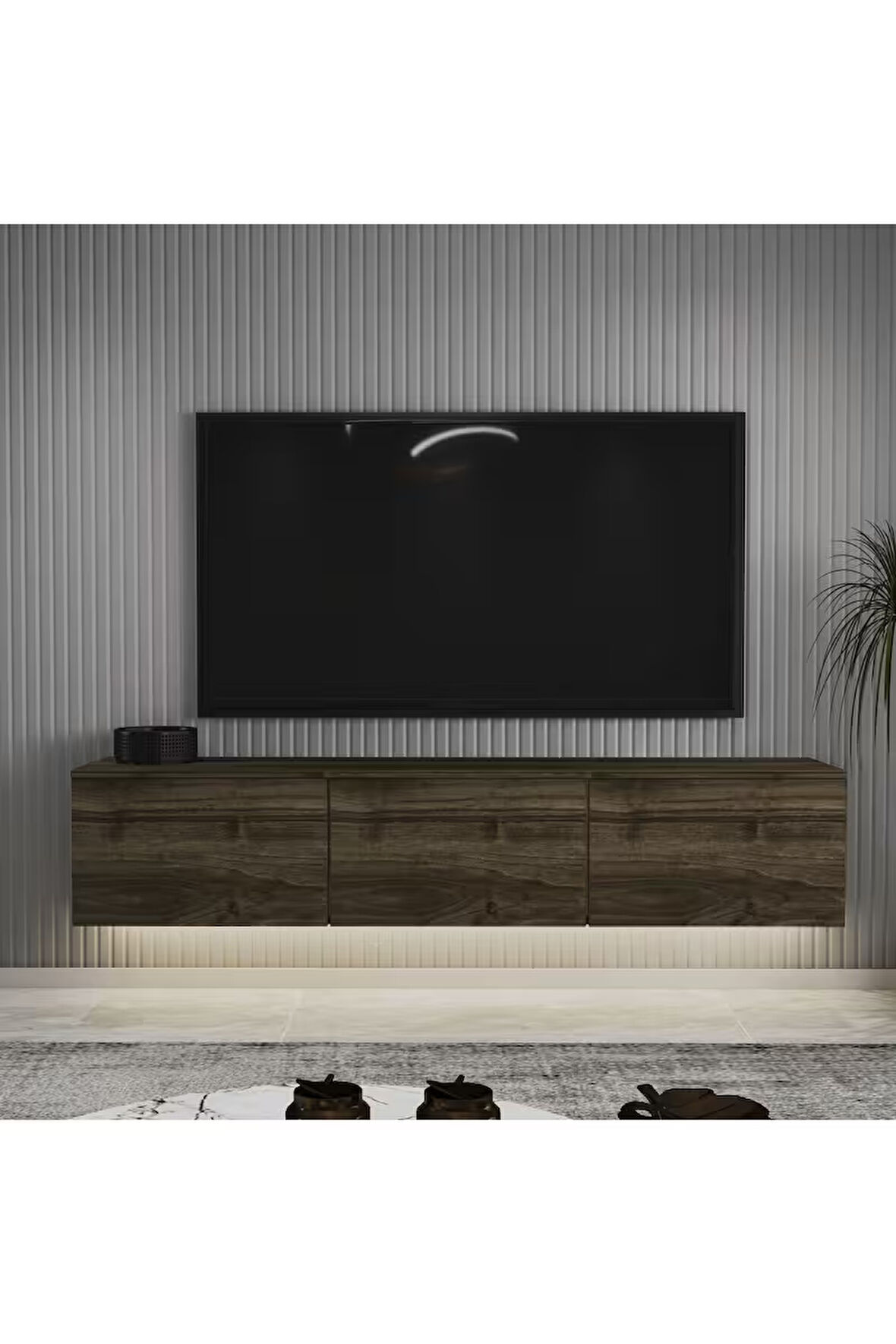 Neon Duvara Monte 3 Kapaklı TV Sehpası – 160 cm – Minimal Tasarım, İstanbul Ceviz
