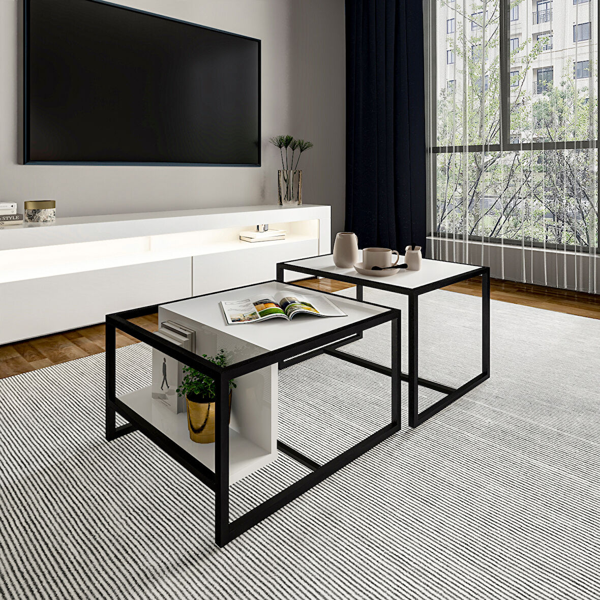 Batı 2'li Orta Sehpa Takımı – Modern Tasarım, Fonksiyonel Kullanım