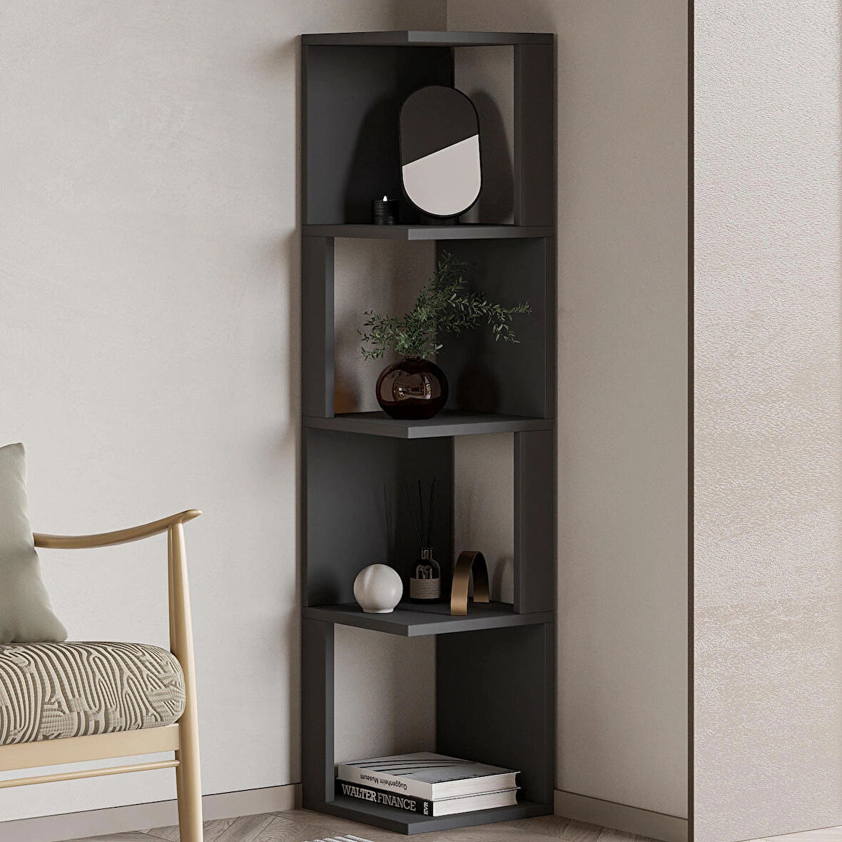 Herry Köşe Kitaplık – Dekoratif Raf Ünitesi, Modern Kütüphane