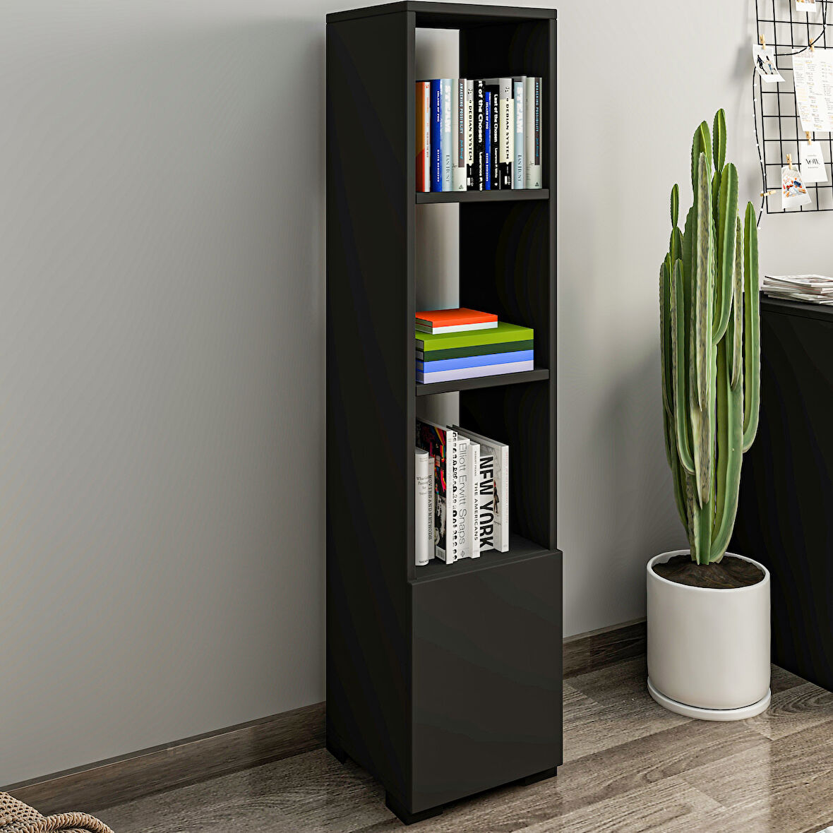 Kuzey 4 Raflı, Kapaklı Minimal Kitaplık