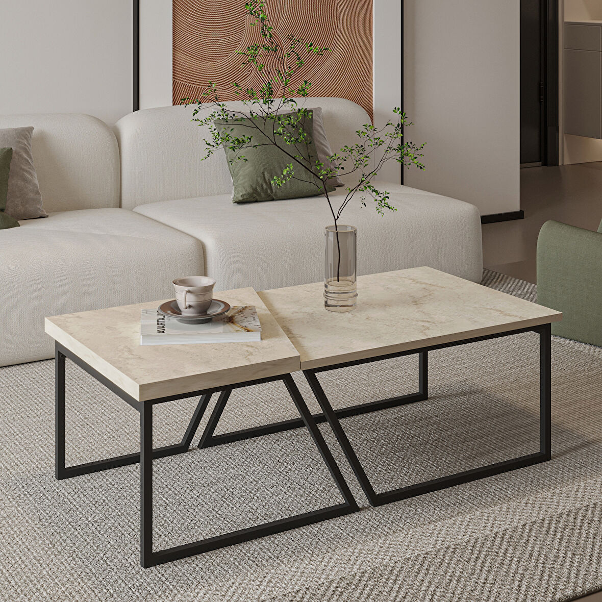 Verona İkili Orta Sehpa – Modern Tasarım Metal Ayaklı Sehpa Seti