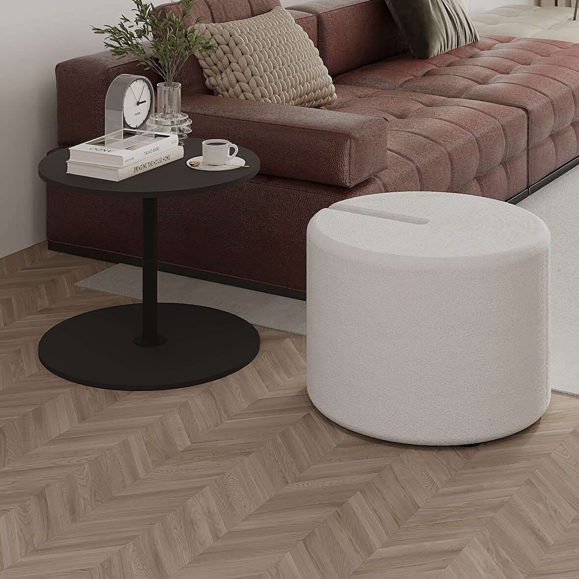 Vexana Puflu Yan Sehpa – Saklanabilir Puflu Servis Sehpası