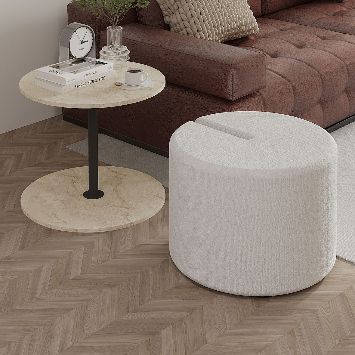 Vexana Puflu Yan Sehpa – Saklanabilir Puflu Servis Sehpası