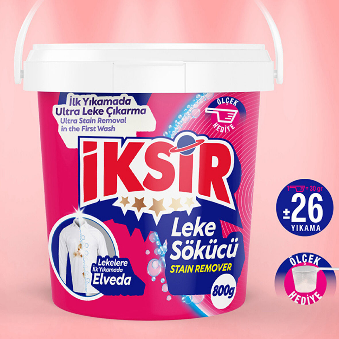 İksir Leke Sökücü 800g (26 Yıkama) – Ultra Güçlü Toz Leke Çıkarıcı | İlk Yıkamada Etki, Ölçek Hediyeli