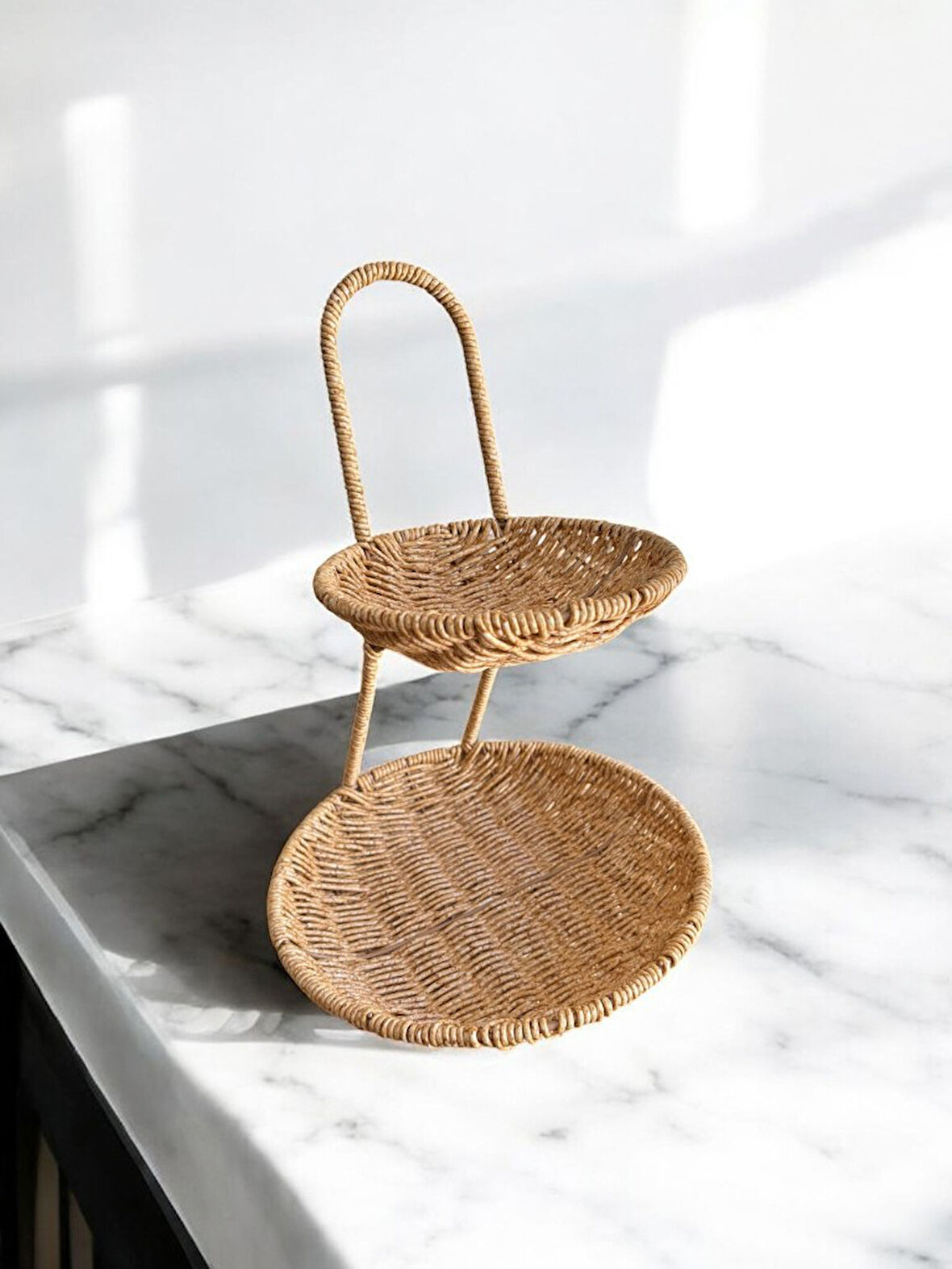 Derka Home 2 Katlı Hasır Görünümlü Sunum Tepsisi