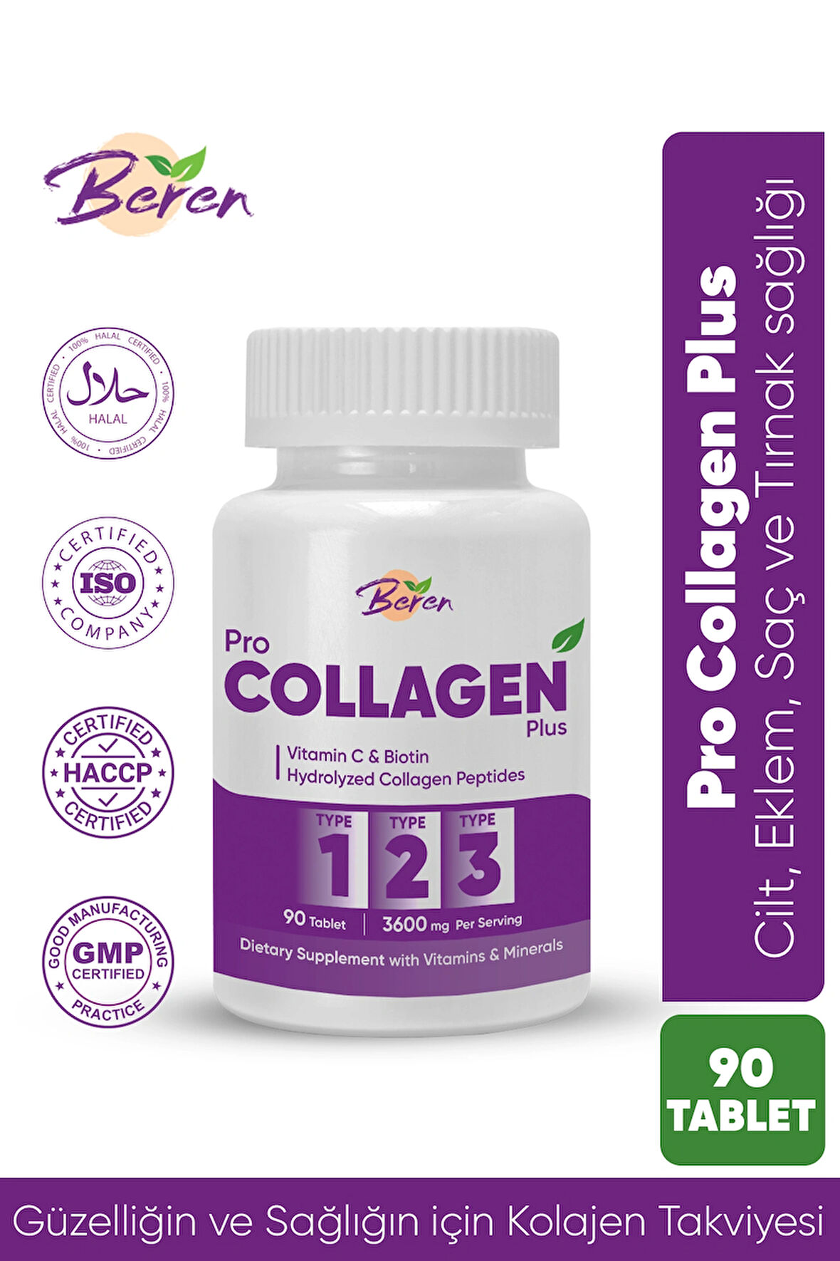 Pro Kolajen Plus Tip 1, 2 Ve 3 Kolajen, Vitamin C, Biotin Ve Çinko Içeren 90 Tablet