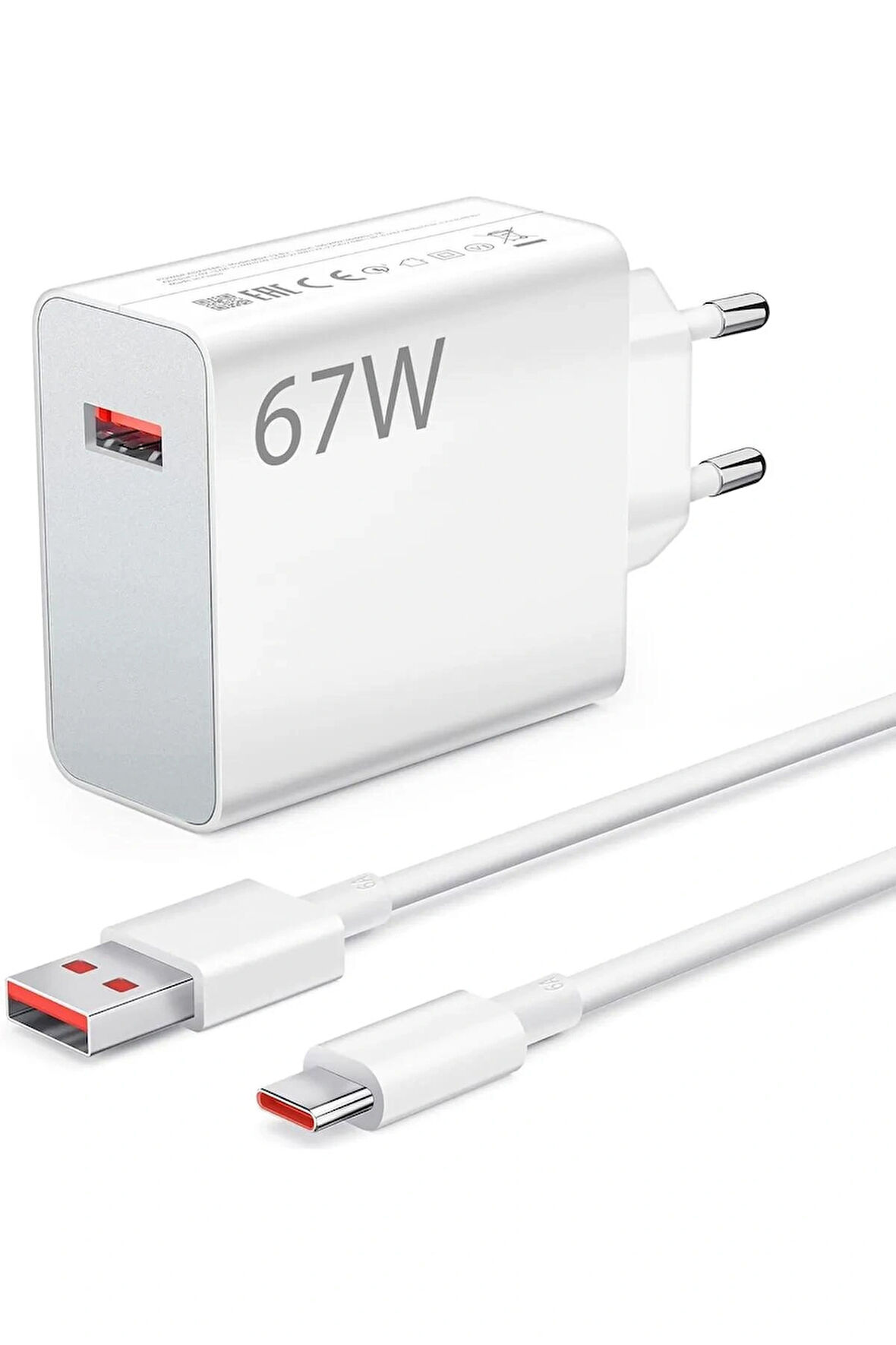 Xiaomi 12 /12 Pro/12T /12T Pro Uyumlu 67 Watt Hızlı Turbo Şarj Aleti Adaptörü + Kablo Seti - Beyaz