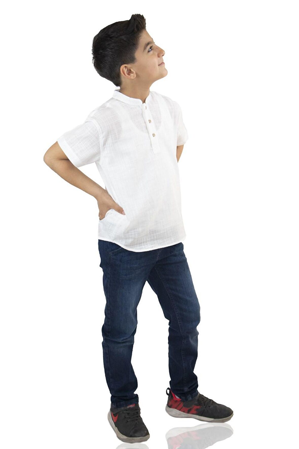 Kısa Kol Şile Bezi Bodrum Erkek Çocuk Tshirt Beyaz