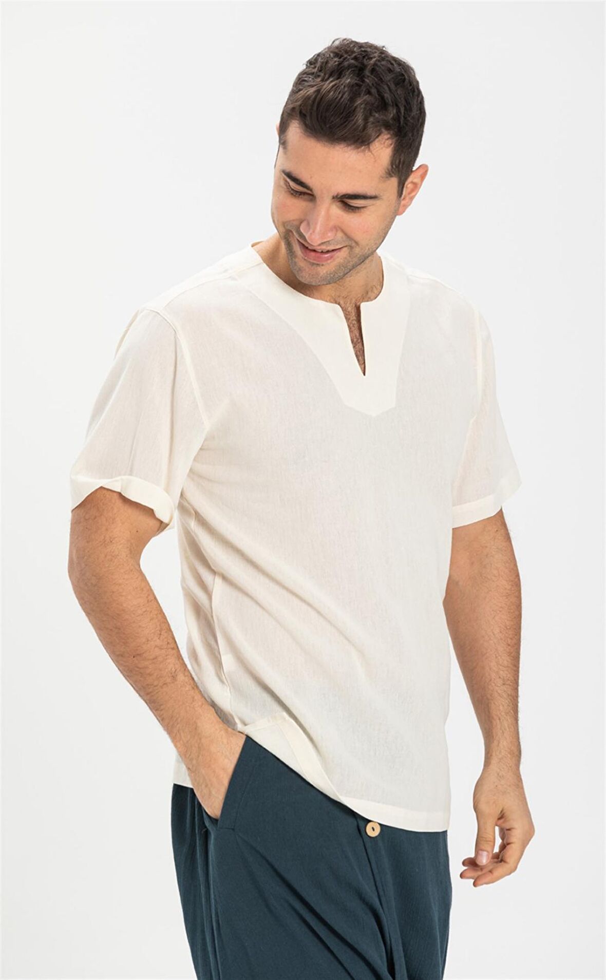 Kısa Kol Şile Bezi Bisiklet Yaka Erkek T-Shirt Kre