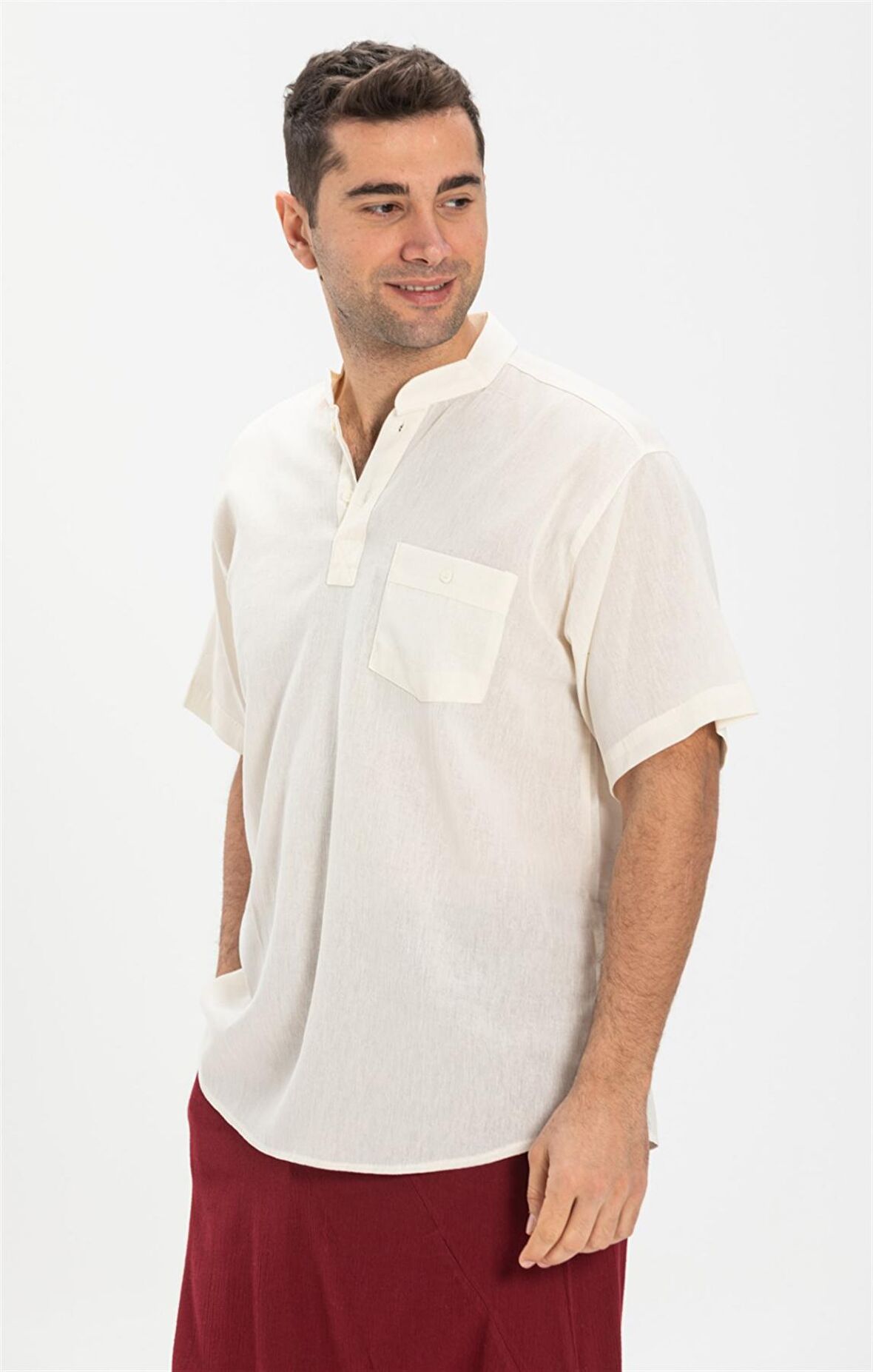 Büyük Beden Şile Bezi Kısa Kol Hakim Yaka Erkek Ts