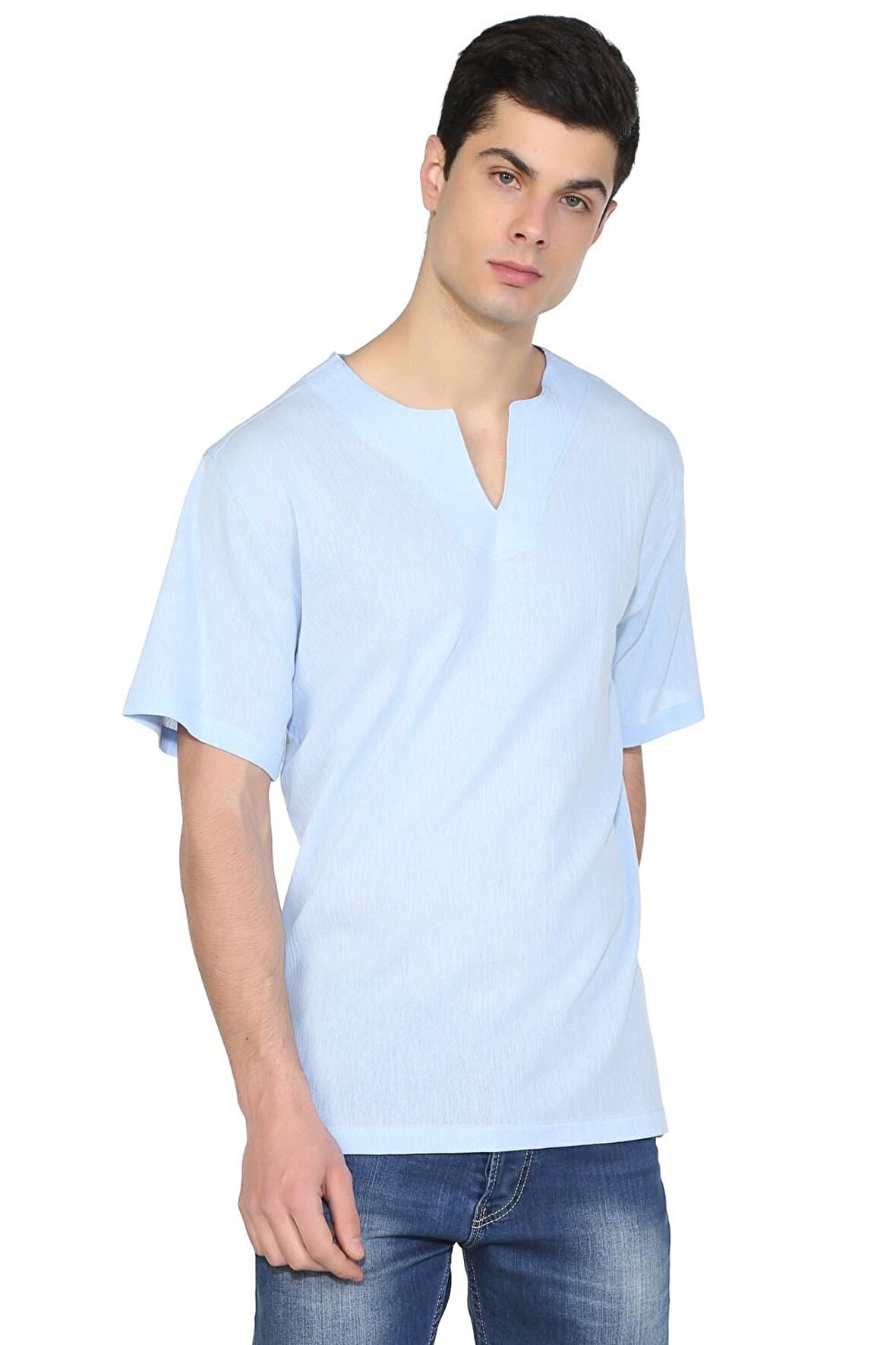 Kısa Kol Şile Bezi Bisiklet Yaka Erkek T-Shirt Buz