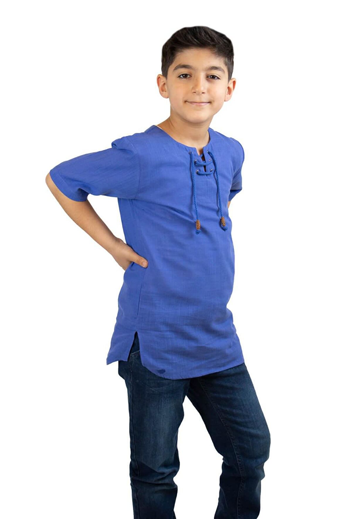 Kısa Kol Şile Bezi Zımbalı Erkek Çocuk Tshirt Saks