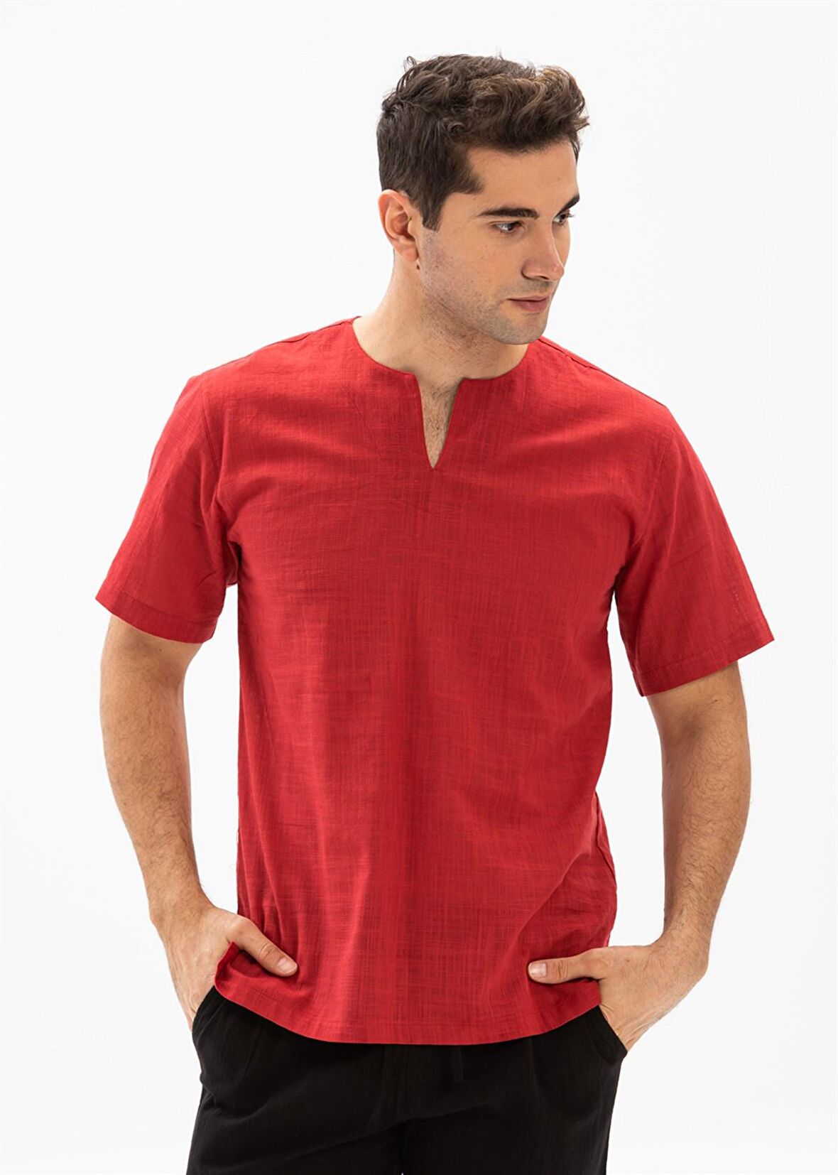 Kısa Kol Şile Bezi Bisiklet Yaka Erkek T-Shirt Kır