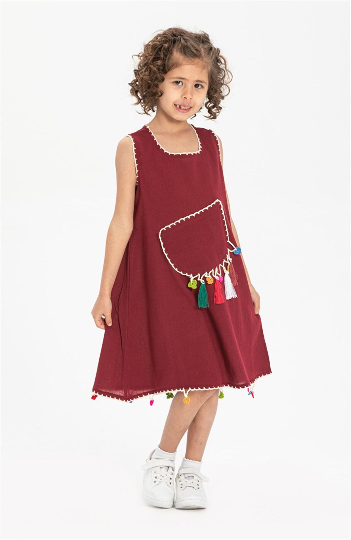 Mine Şile Bezi Çocuk Elbise Bordo Brd